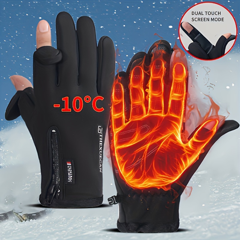 1pair Waterproof Cold-proof Non-slip Warm Plus Velvet Index Finger Gloves  For Outdoor Sports Fishing For Spring And Winter