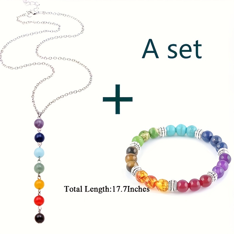 7 Chakra Gemstone Beads Necklace & Bracelet Set for Yoga Balancing