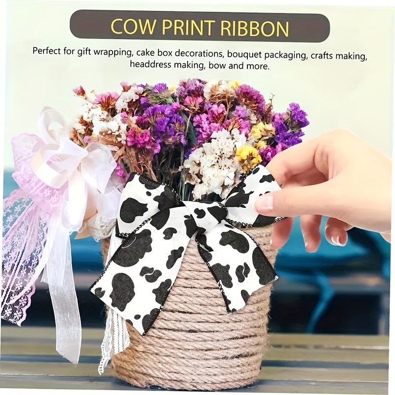 Cow Print Wired Edge Ribbon Burlap Craft Ribbons Gift Wrapping Ribbon Cow  Print Ornaments Fabric Ribbons (