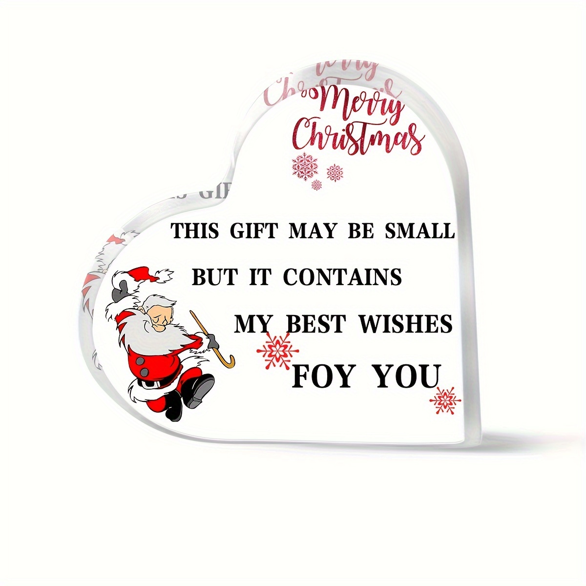 1pc, Unique Christmas Gifts & Christmas Decorations For Indoor Home Decor,  Heart Shaped Acrylic Printed With Merry Christmas Patterns For Christmas Ta