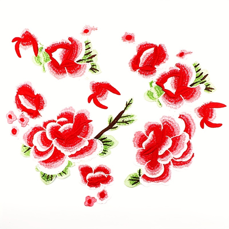 Embroidery Cloth Stickers Peony Flowers Multi-Color Floral Stage Costume  Dress Clothing Accessories Embroidery Patches Hand-Sewn Corsage (Pink)