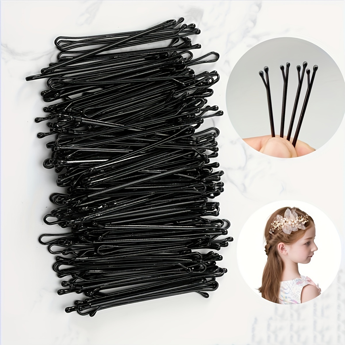 50pcs Small Bobby Pins Black Long Bobby Pin Reusable Non Slip Simple Style  Hair Clips For Thick Hair