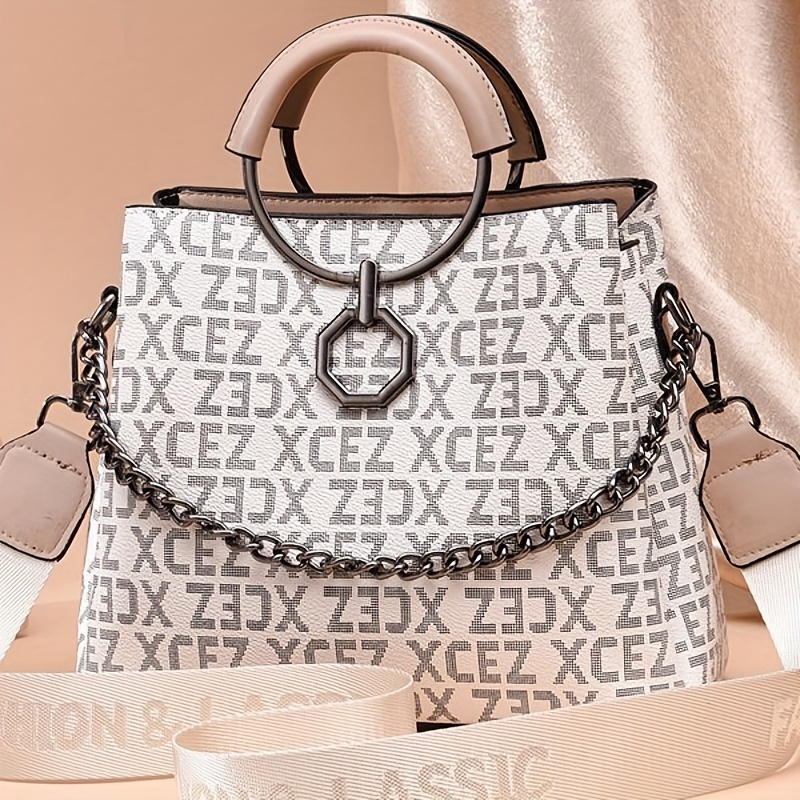 Retro Letter Graphic Crossbody Bag, Women's Chain Shoulder Bag, Trendy  Square Handbag & Purses - Temu