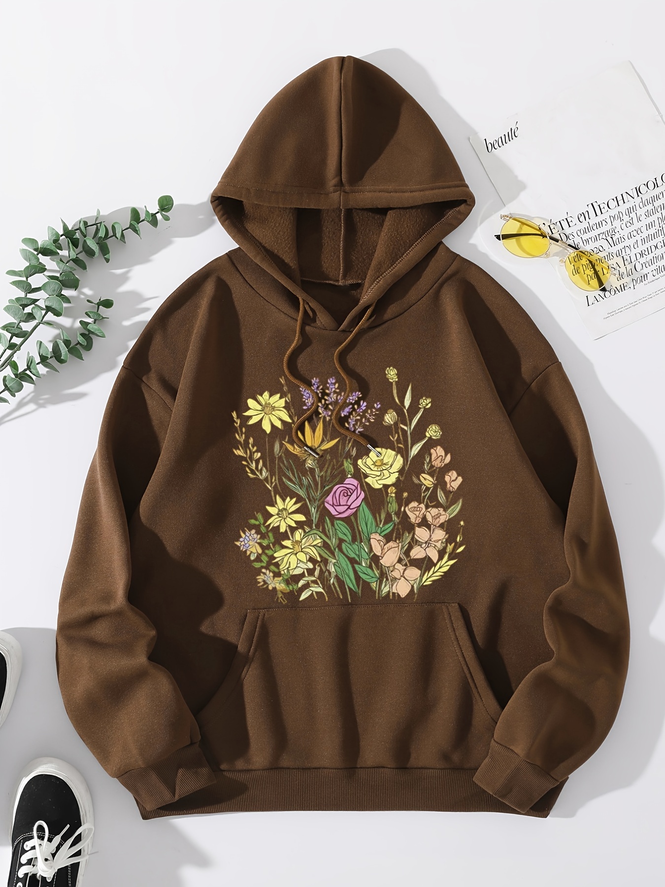 Unisex Floral Hoodie Aesthetic Floral Print Sweatshirt 