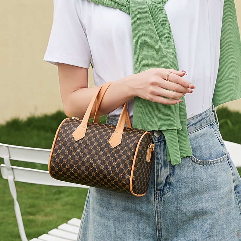 Trendy Geometric Pattern Mini Handbag, Pu Leather Boston Bag, Perfect  Shoulder Bag For Daily Use - Temu