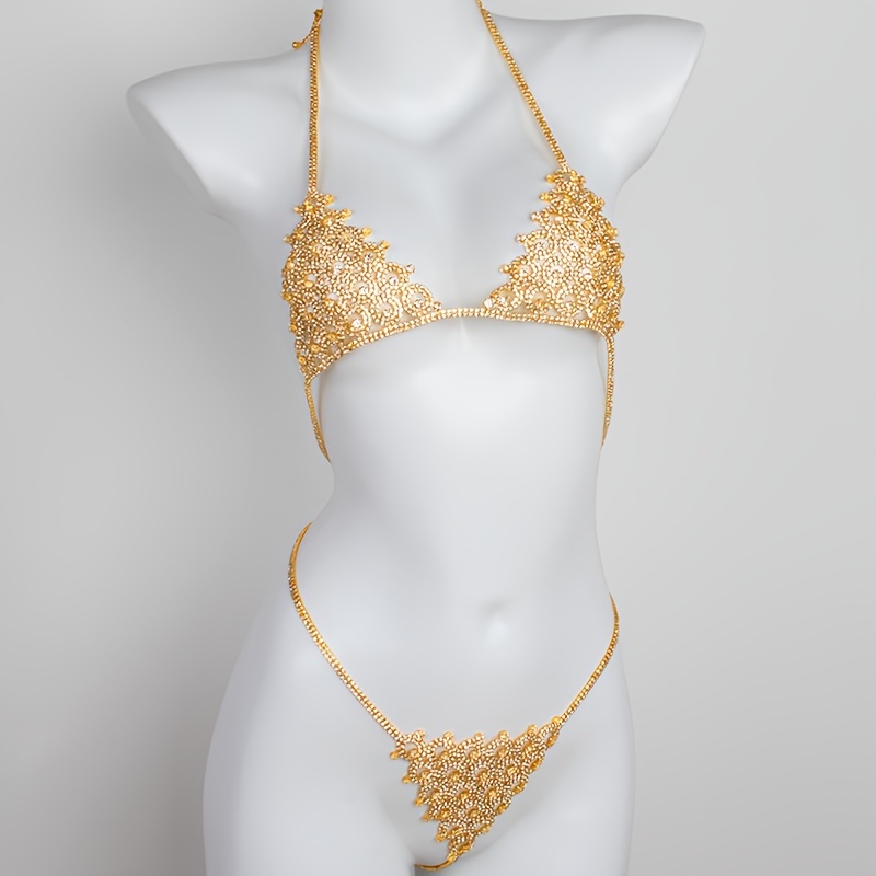Tassel Crystal Rhinestone Bikini Set Bra & Panty Crop Top Bling