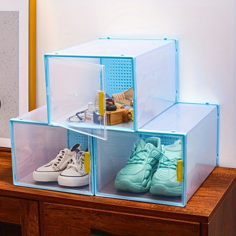 Caja de almacenamiento de zapatos con tapa frontal, apilable, organizador  de zapatos sin montaje, contenedor de almacenamiento con puerta