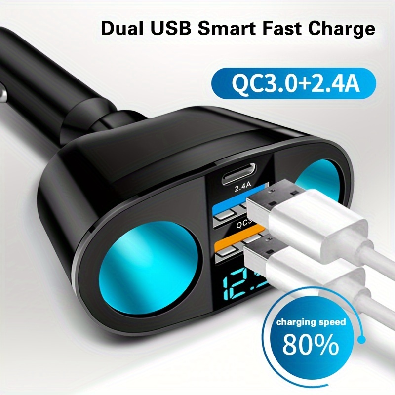 USB-Autoladegerät 5a, schnelles Laden, 12–24 V, Steckdose