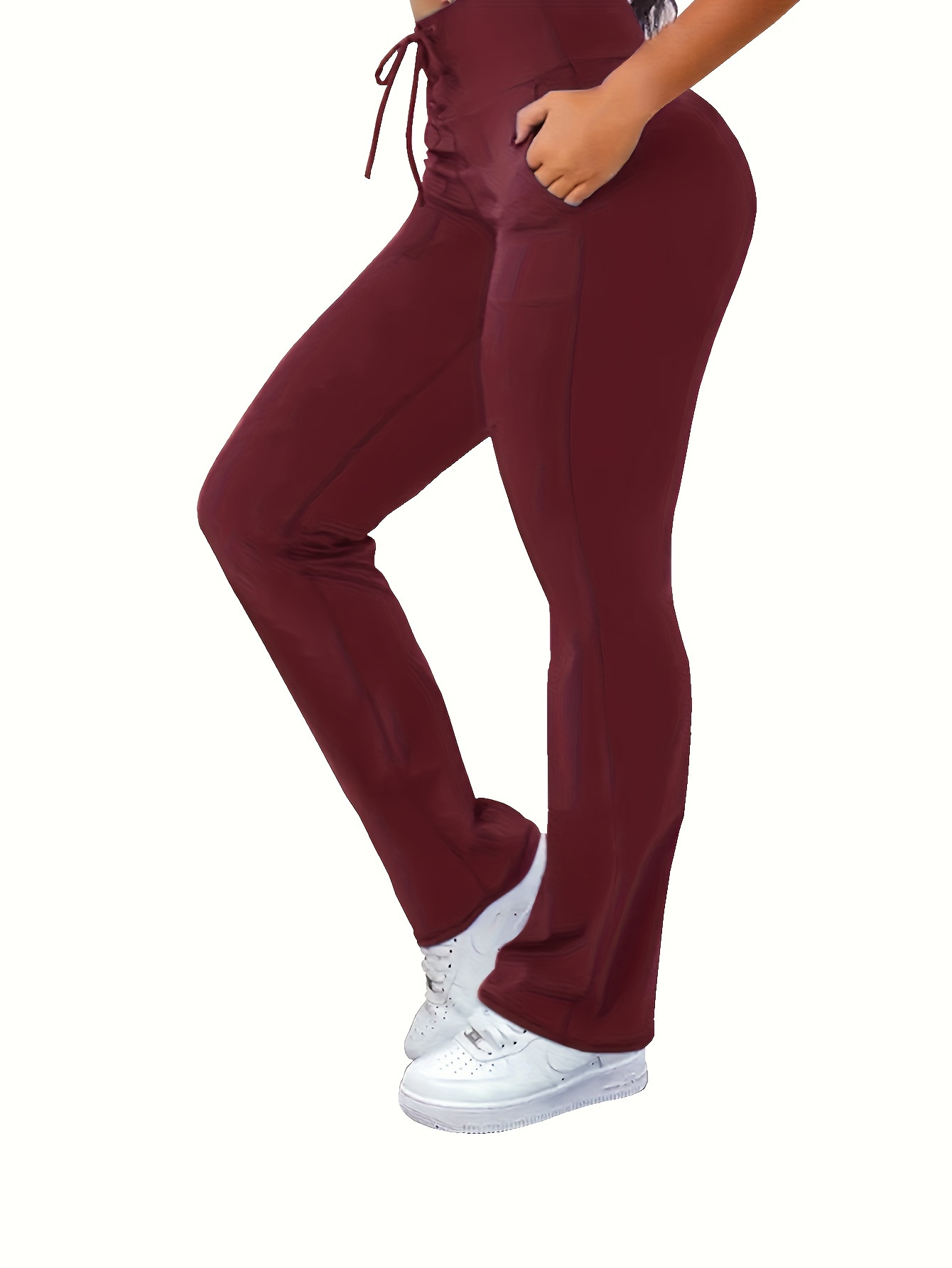 Plus Size Sports Pants Women's Plus Solid Lace Front Wide - Temu