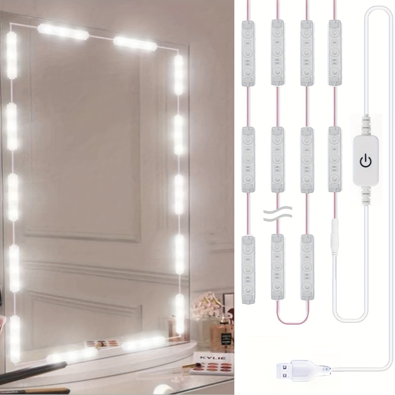 Luces LED para espejo, tira de luces para tocador, LED blanco ultra  brillante de 10 pies, luces de tocador regulables, para tocador de  maquillaje y