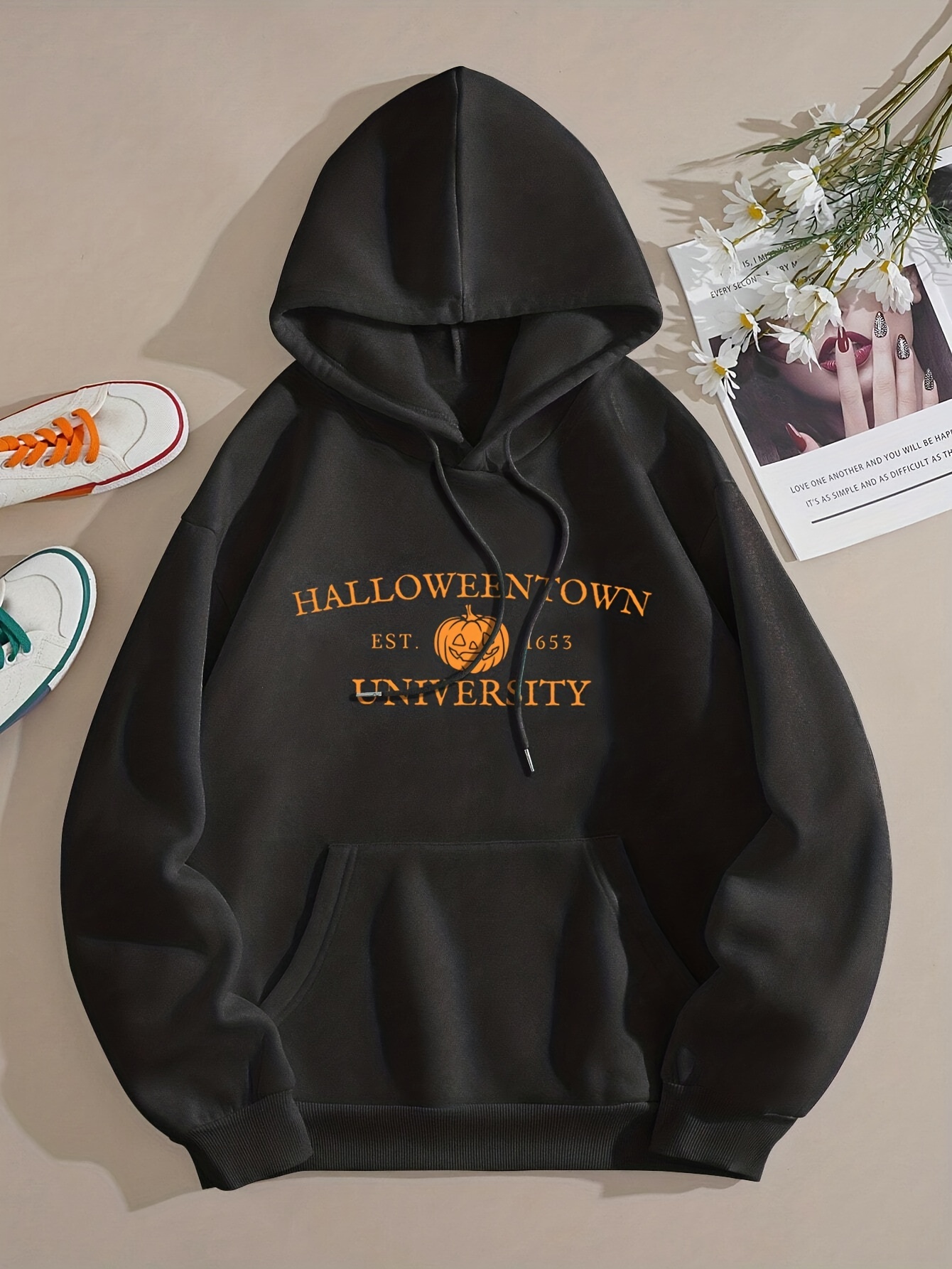 Halloween theme letter print drawstring hoodie best sale