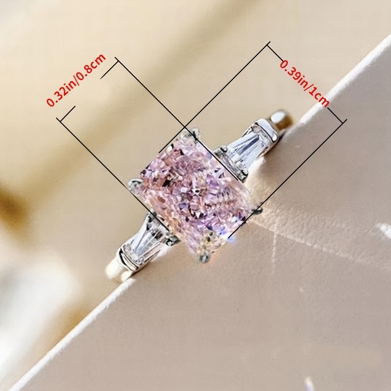 Square Pink Zircon Ring, Size 5-10