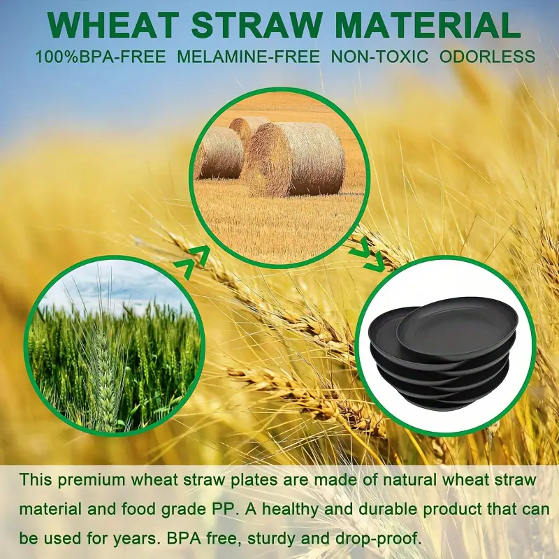 large wheat straw plates unbreakable black dinner plates set - Temu