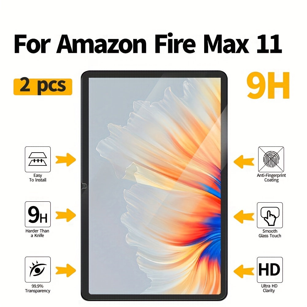 2-Pack Fire Max 11 Tempered Glass Screen Protector for  Fire Max 11  Display 2023，Ultra Clear Tempered Glass Screen Protector