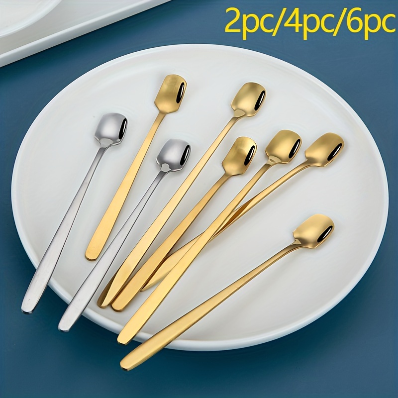 4Pcs Stainless Steel Ice Cream Spoons Retro Square Head Dessert