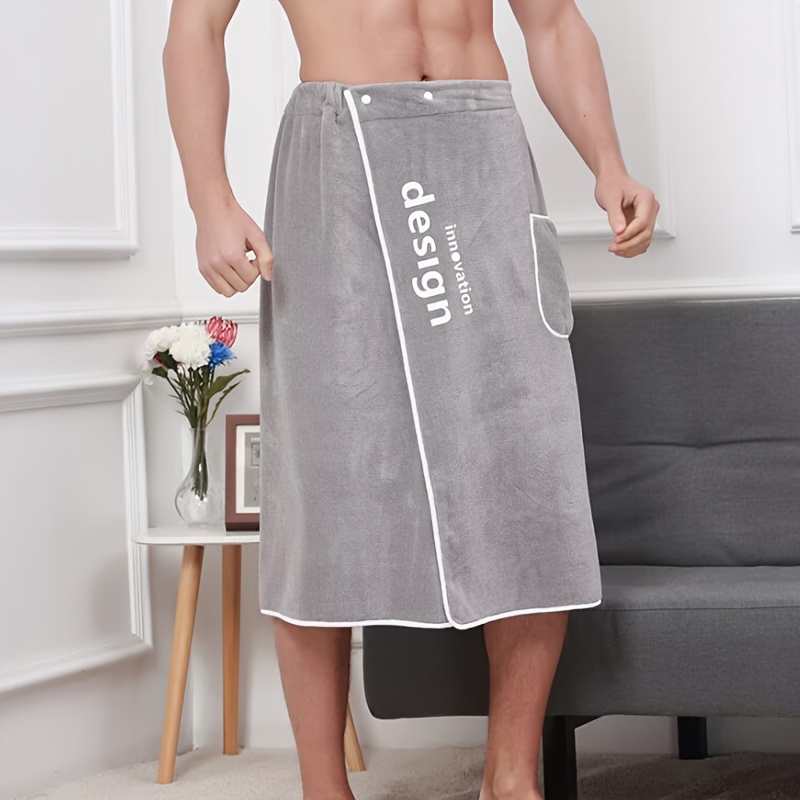 

1pc Super Absorbent Men's Bath Towel With Adjustable Elastic Embroidery - Soft And Skin-friendly Shower Skirt For Bathroom - Plain Color Bath Wrap Towel For Men, Sauna Kilt Spa Sauna Wrap For Women