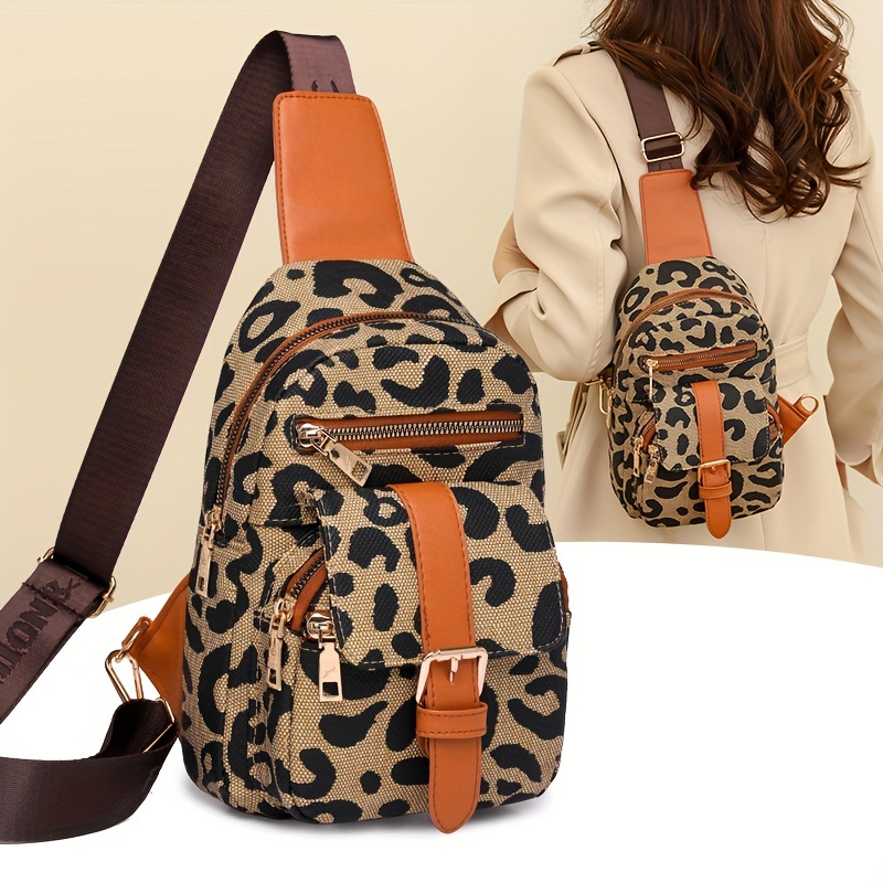 Leopard Pattern Sling Chest Bag, Multi Zipper Crossbody Bag, Casual Shoulder  Purses For Streetwear - Temu