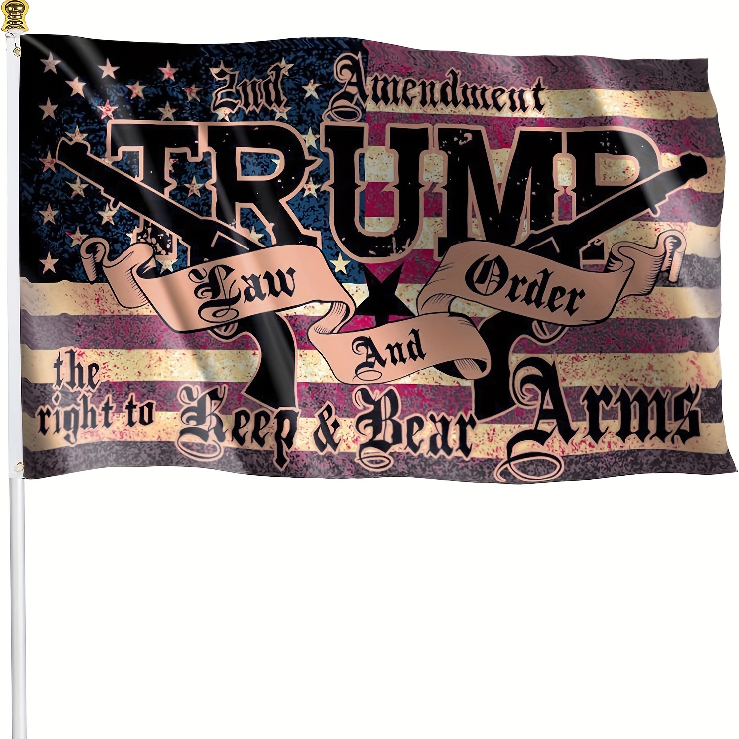 1pc trump 2024 flag 3x5 ft law order 2nd amendment guns american flags vivid colors fade proof patriotic banner for rooms outdoor indoor decoration