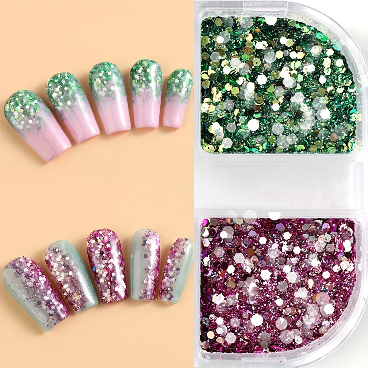 Holographic Nail Art Glitter Sequins Kit - Metallic Shining Flakes Decals