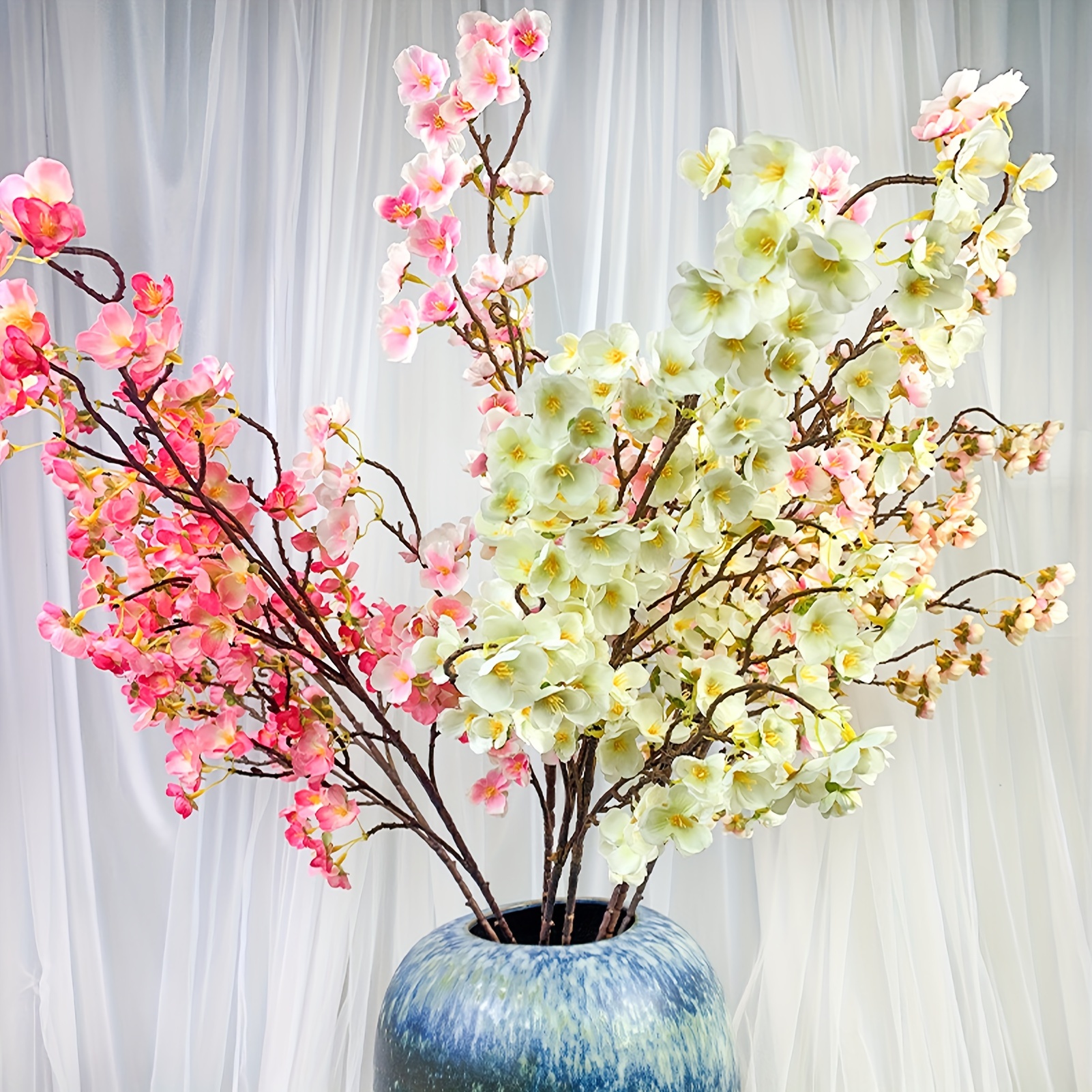 3pcs Artificial Flower Cherry * Branch, Faux Sakura Flower Stem, Long Stem  * Flowers Branches DIY Christmas New Year Decor Plant Stem For Vase  Arrangements Centerpiece Home Wedding Party Decor Spring 