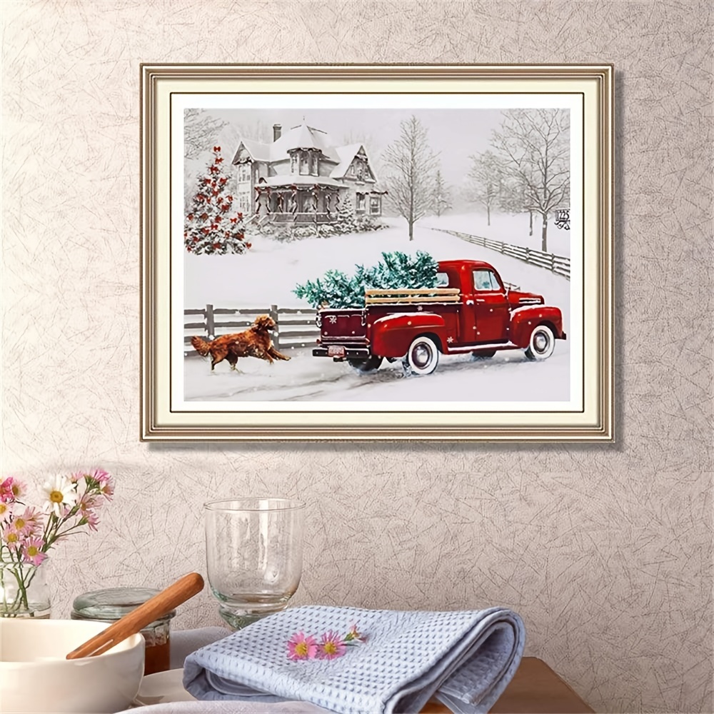 5d Diy Scenery Diamond Painting Small Town House Winter Snow - Temu