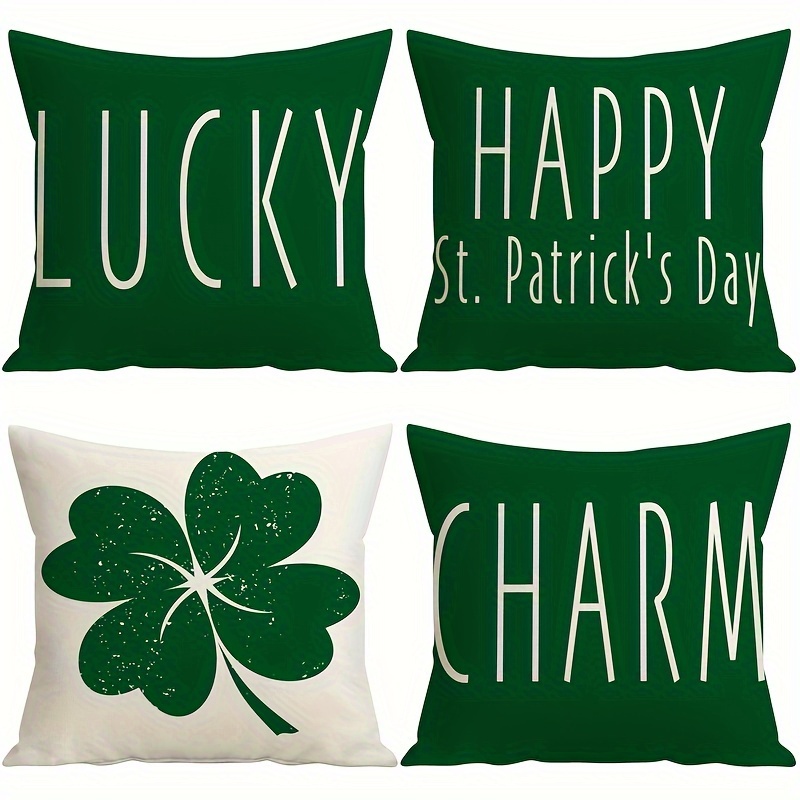 

4pcs 's Day Pillow Covers 18x18 Inch Shamrock 's Day Throw Pillow Covers Clover Charm Decorative Cushion Covers Green 's Day Decorations For Sofa Couch Home Decor, No Pillow