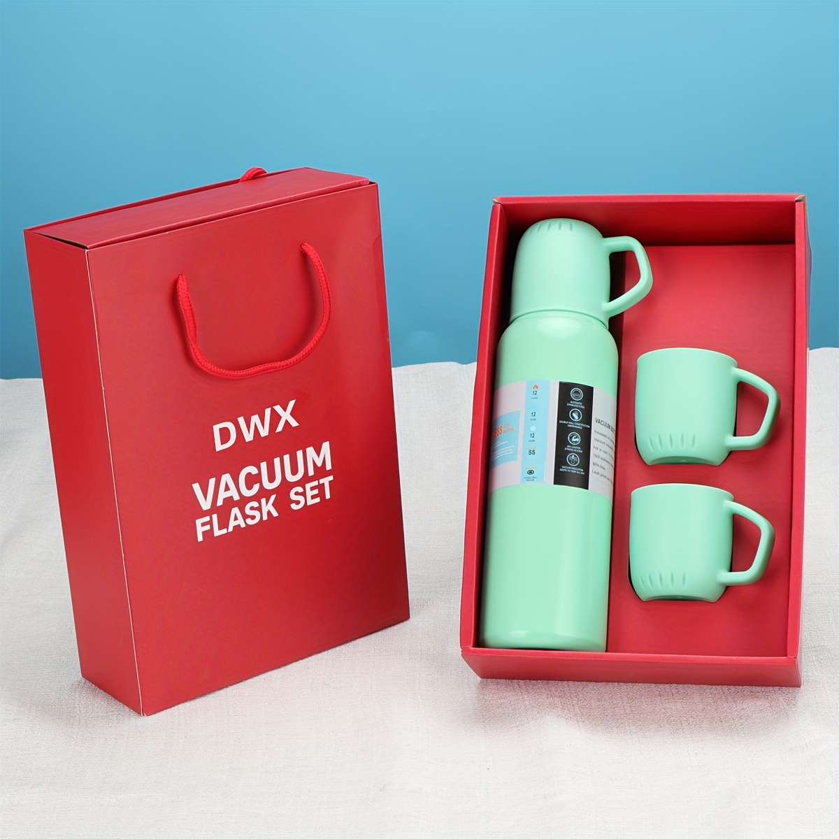 Vacuum Flask With 2 Cups Assorted Single Piece