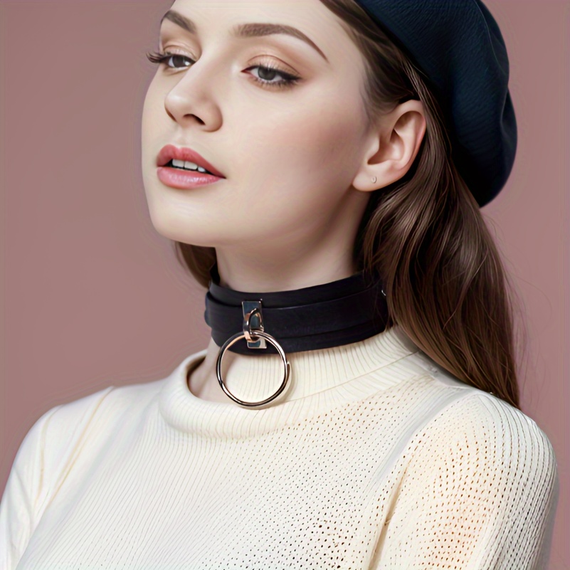 Punk Accessories - Oversized Leather Collar with Ring and Chain – Gothikco