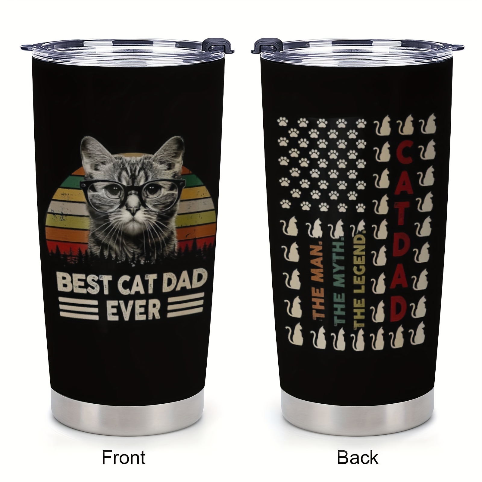 

1pc 20oz Cat Gifts, Best Cat Dad Tumbler Stainless Steel With Lid, Black Cat Cup, American Flag Coffee Mug, Cat Lovers Birthday Gifts For Father