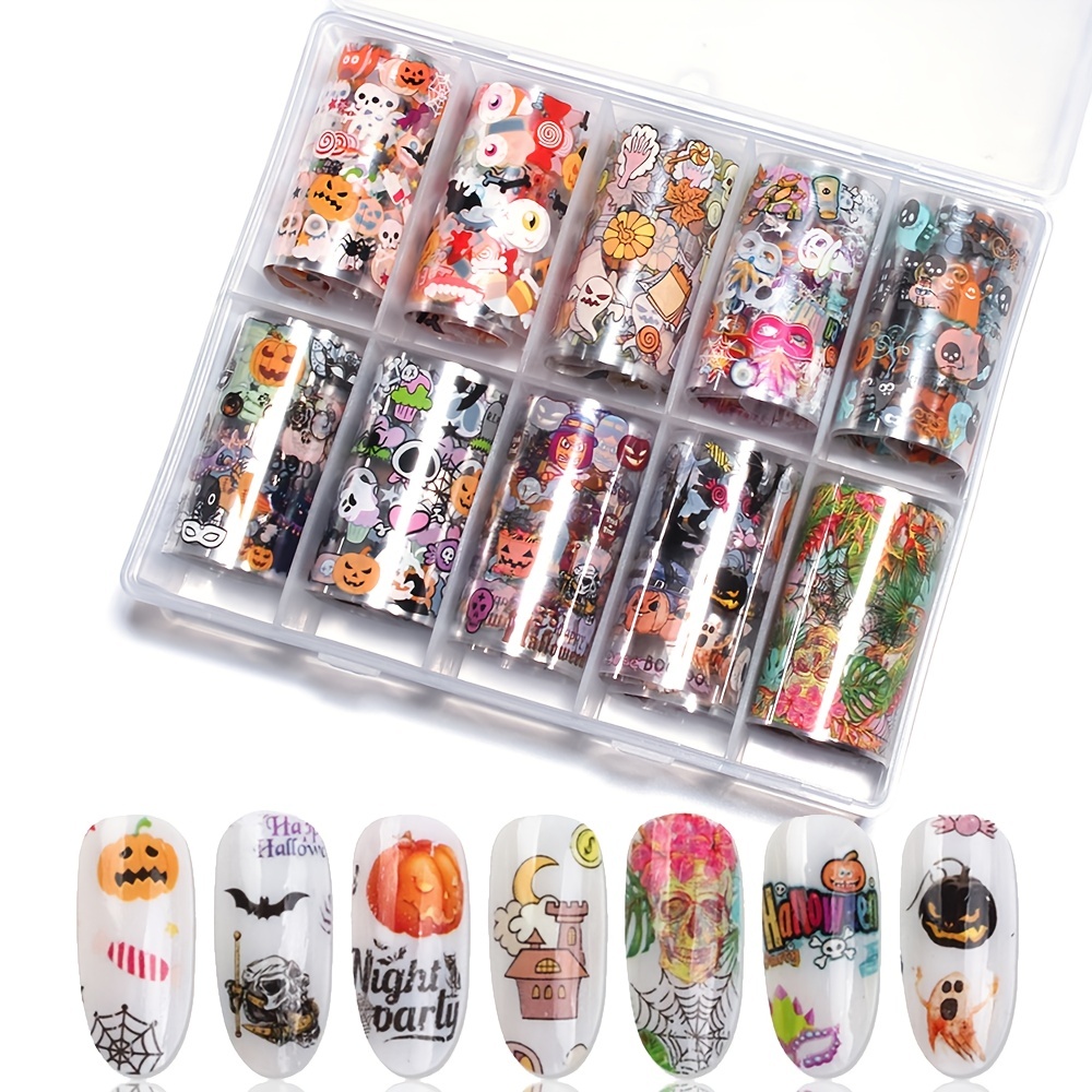 Halloween Nail Foil Transfer Stickers Pumpkin Ghost Decals DIY