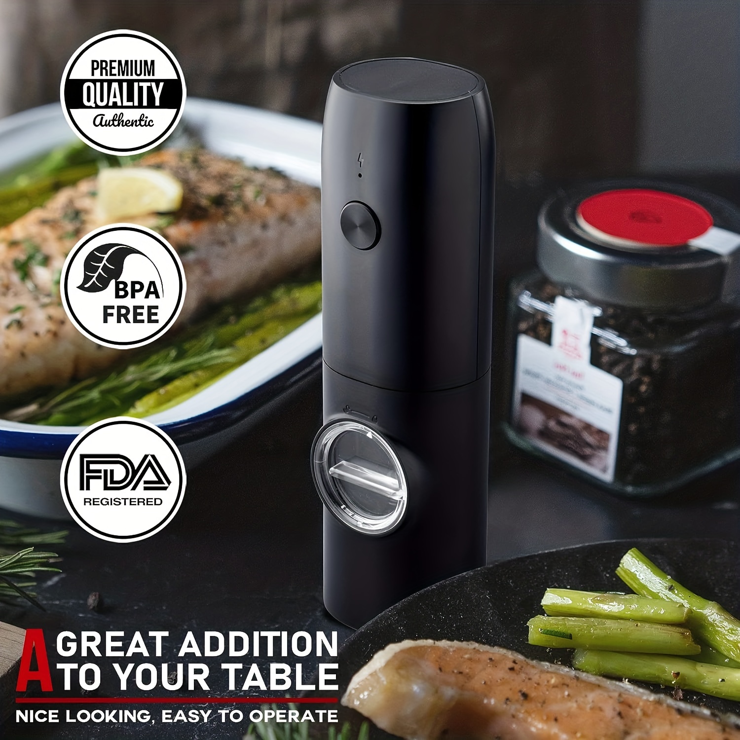 Rechargeable Electric Salt and Pepper Grinder Set - Stainless Steel, with  USB Type-C Cable, LED Lights, Automatic Modern Electric Pepper Mill, 2