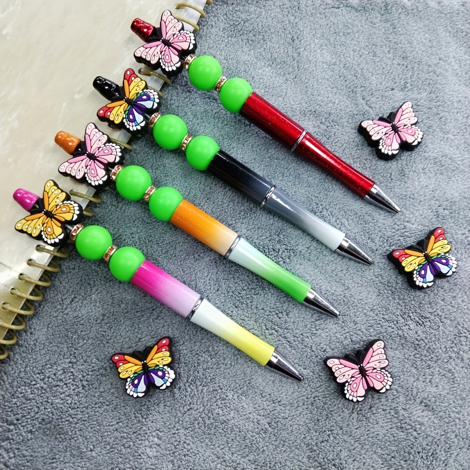 5pcs/set Beaded Ballpoint Pen With Diy Creative Design, 5 Colors