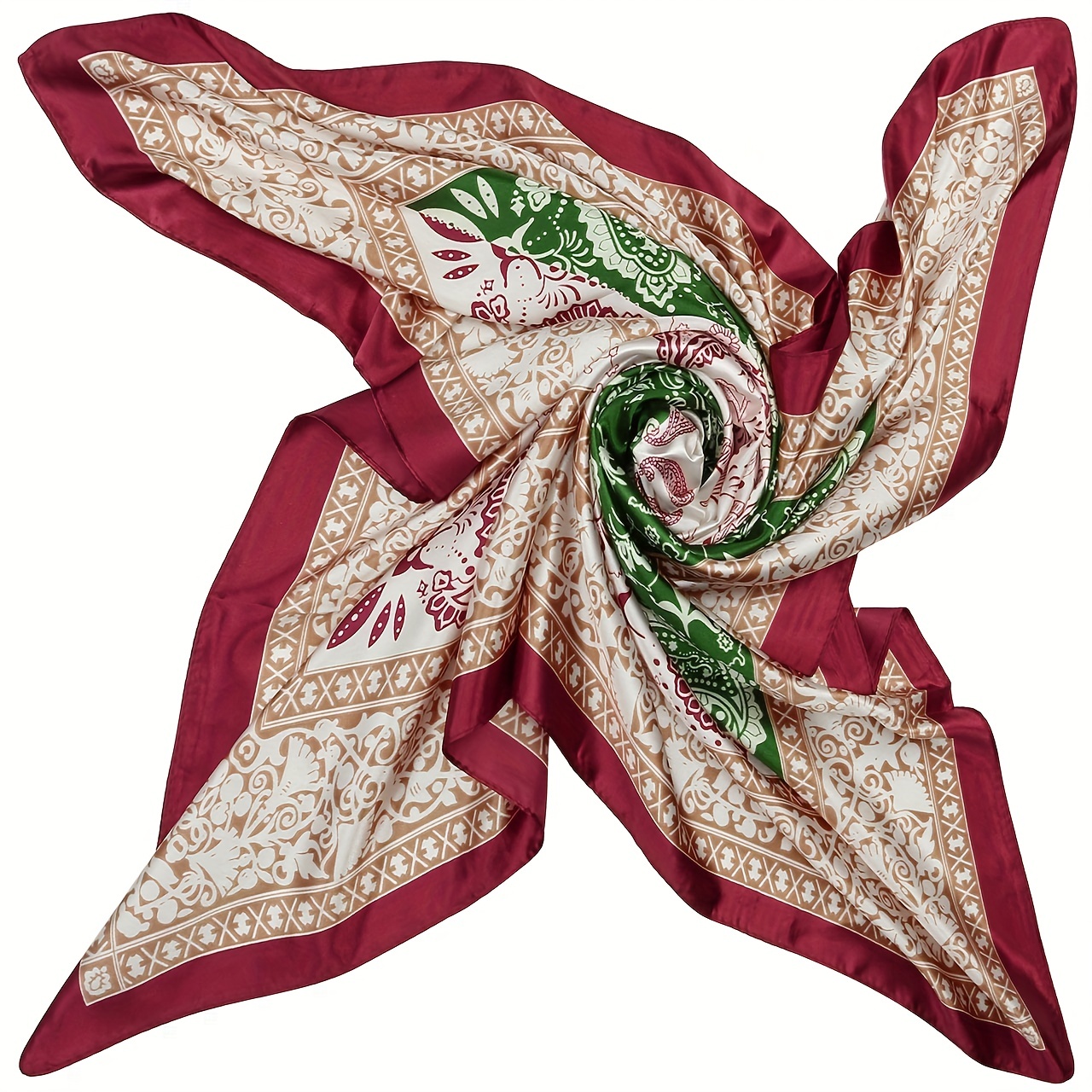 Boho Square Scarf Classic Block Silk Shawl Neckerchief Bandana