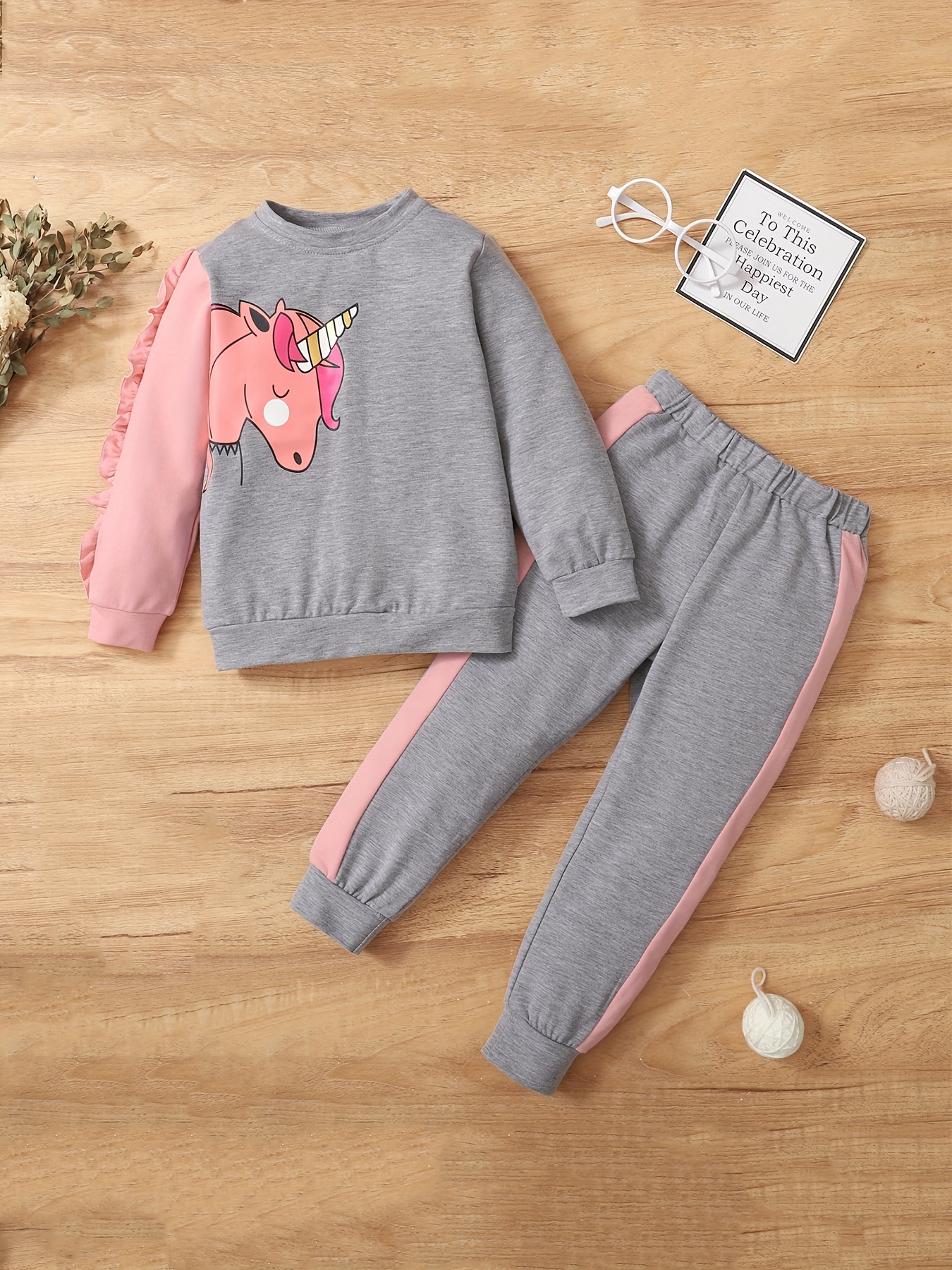 Kid's Rainbow Unicorn Pattern Pajamas Long Sleeve Top Pants - Temu Canada