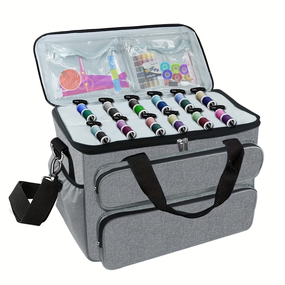  Teamoy Sewing Machine Case, Carrying Tote Bag Storage Organizer  Compatible with Brother, Singer Sewing Machines and Accessories, Gray