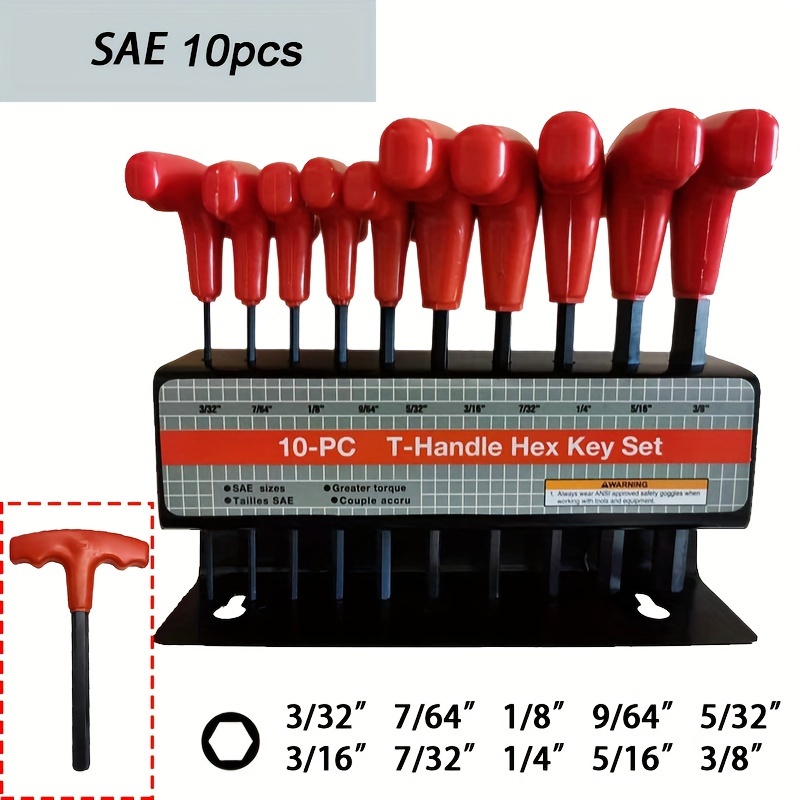Tools - Juego de llaves hexagonales SAE con mango en T de 9 pulgadas de  largo, 5/64 - 3/8