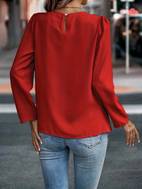 solid puff sleeve blouse casual crew neck long sleeve blouse for spring fall womens clothing