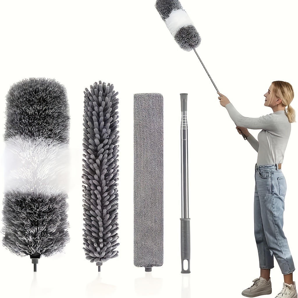 4x plumero, limpiador de polvo de microfibra largo y estrecho, ideal para  limpiar radiadores y polvo regular en casa (4 piezas - gris / blanco) Qxuan