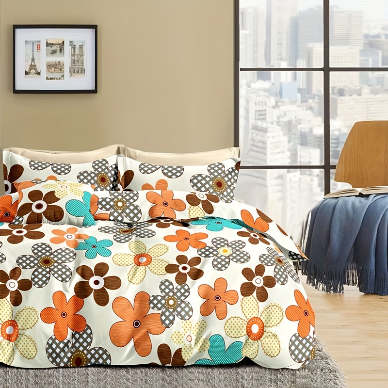 100% Cotton Fresh Floral Green Duvet Cover,Bedding Set With Flowers,Skin  Friendly Breathable,1 Duvet Cover,2 Pillowcase