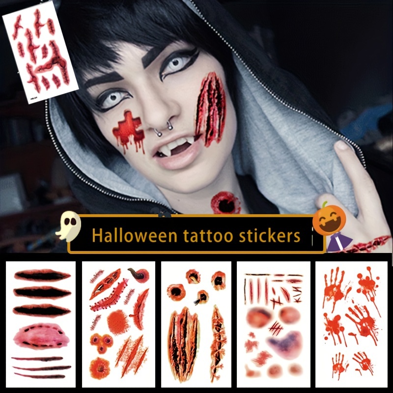 55 Hojas Disfraces Halloween Aterradores Accesorios Tatuajes - Temu