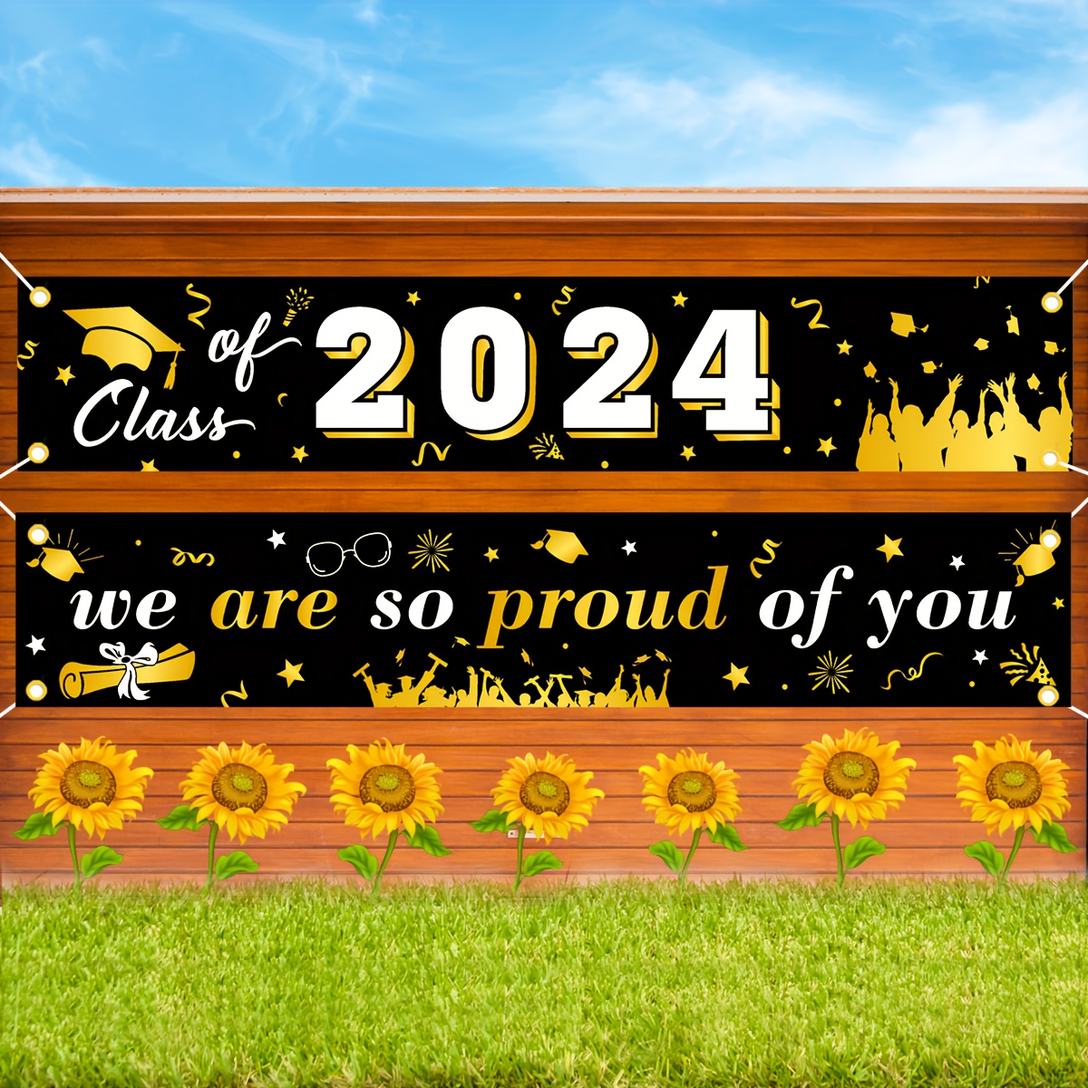 Abschlussfeier Hintergrund "We Are So Proud Of You" – 1,8x1,2 M, Polyester – Mit Schnur, Für Fotos & Deko