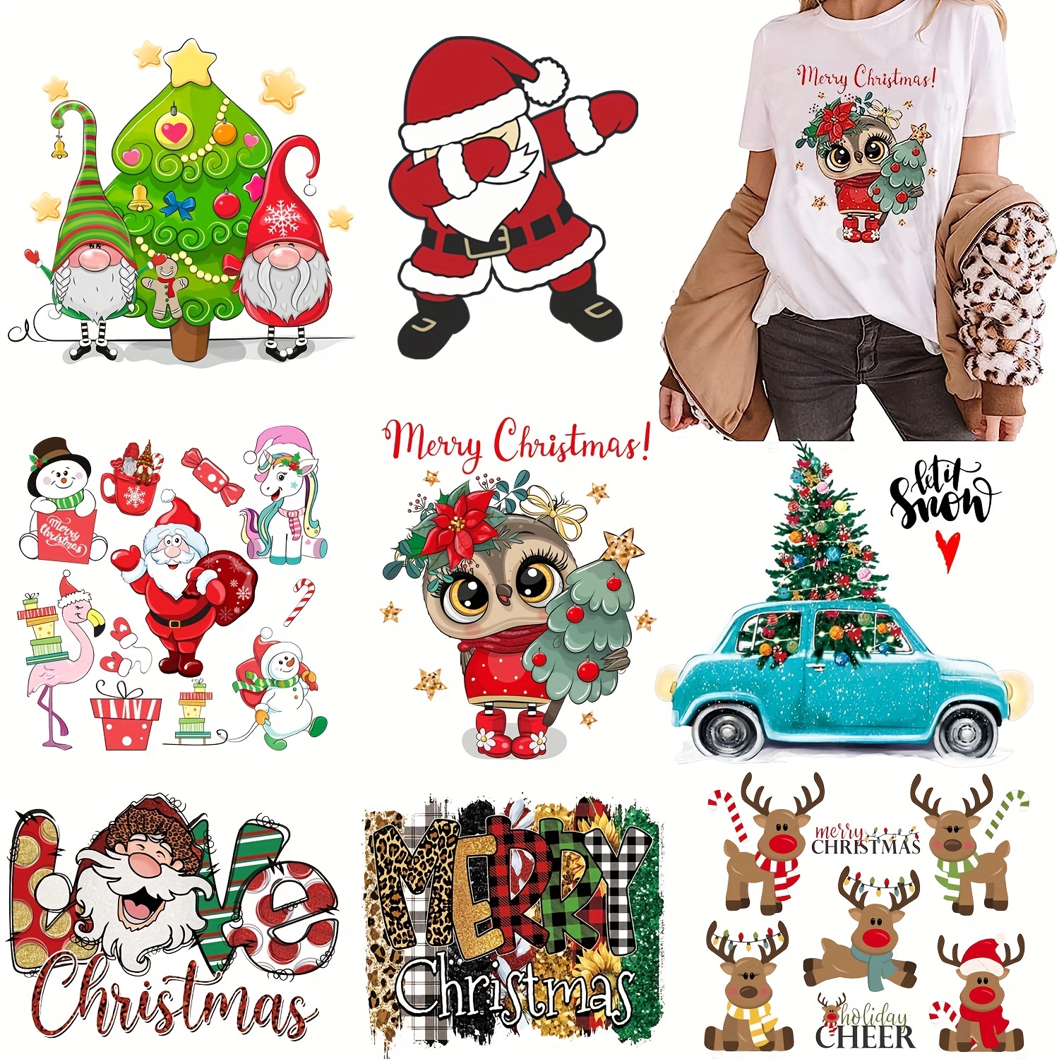  8PCS Christmas Iron on Transfers, Iron on Decals for T Shirts  Iron on Patches DTF Transfers Ready to Press Heat Transfer Designs Stickers  for Clothing Fabric DIY Craft (8PCS Christmas Decals-A)