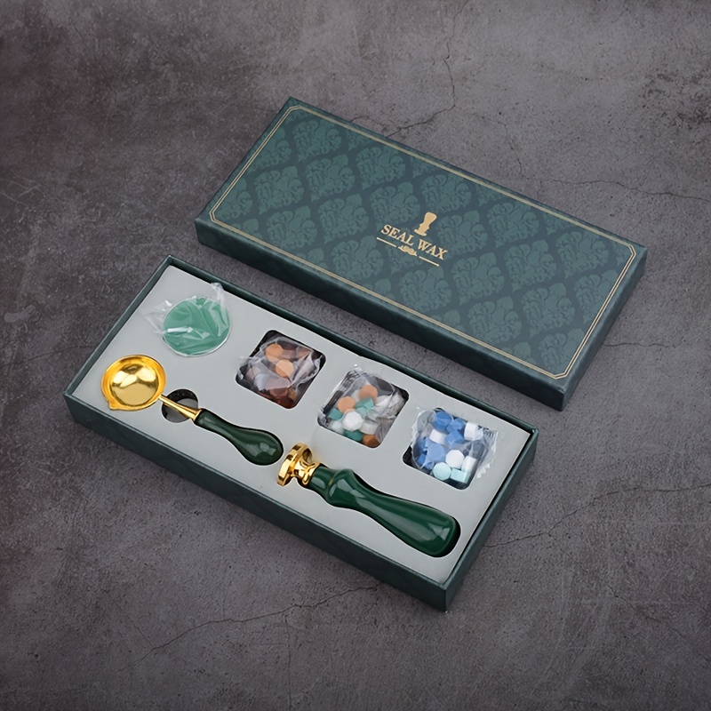 Wax Seal Stamp Set with Spoon, Wax Particles, Capsules, Candle