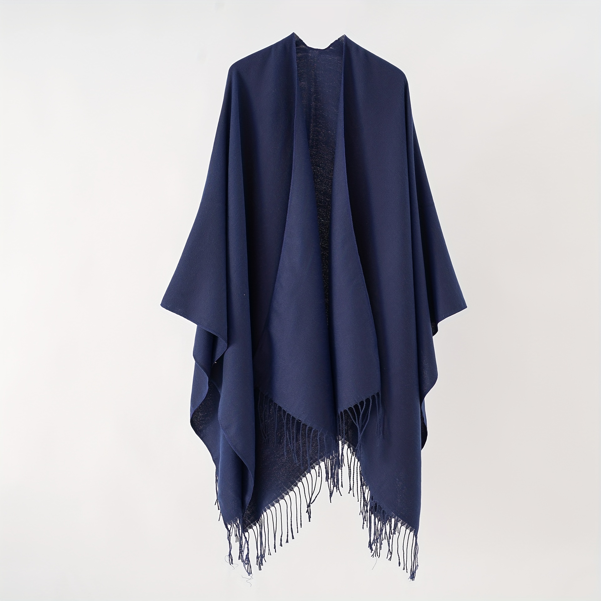 

Women's Windproof Thicken Shawls With Tassel, Solid Color Fall Winter Keep Warm Cape For Outdoor Activities For Music Festival