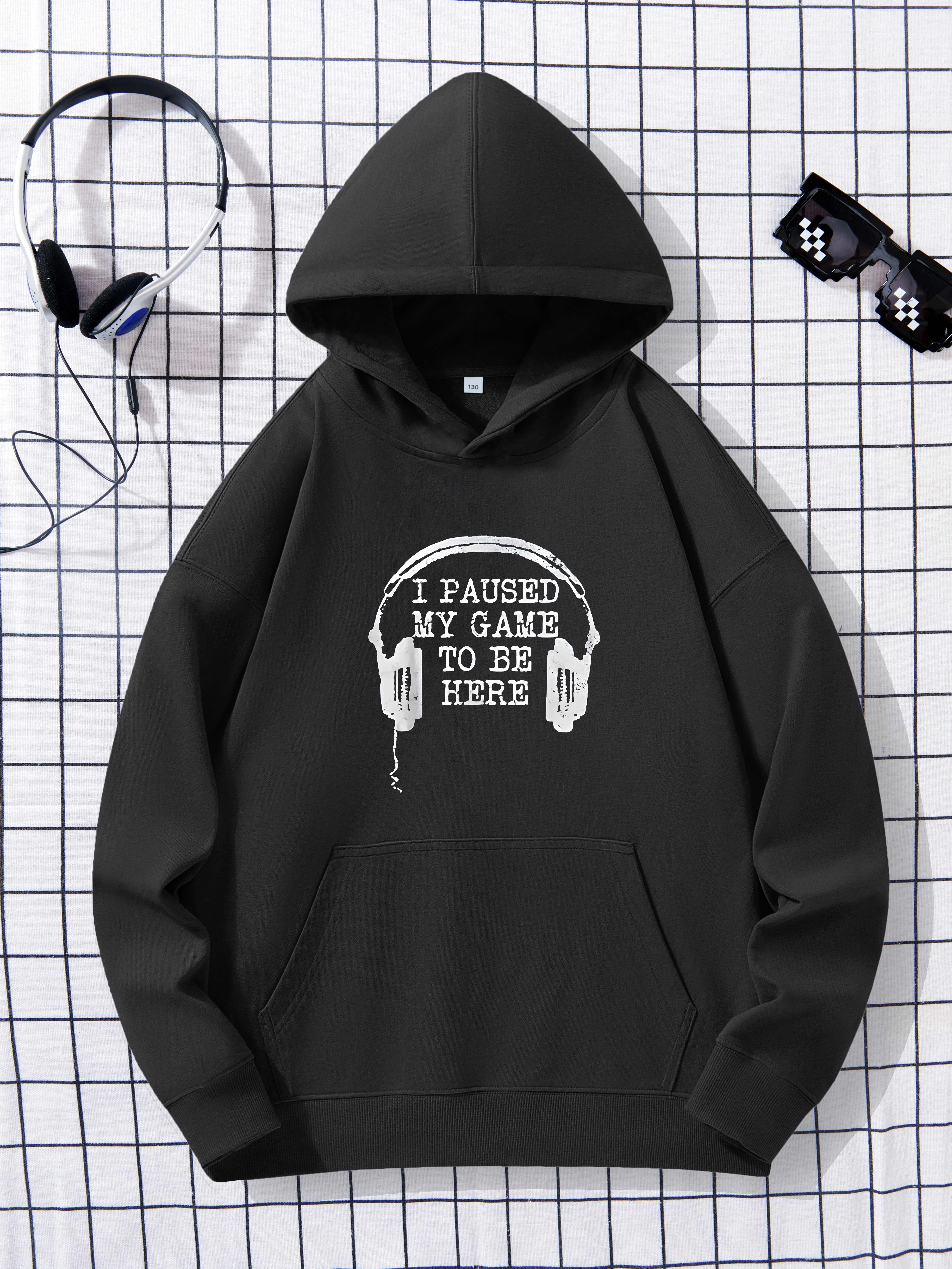 Headphone Paused Game Letter Print Boys Casual Pullover Long - Temu