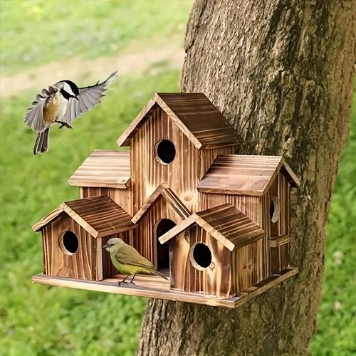 1pc natural wooden large bird house for outside hanging on tree handmade soft bird nest for outside backyard courtyard patio decor wild bird watching