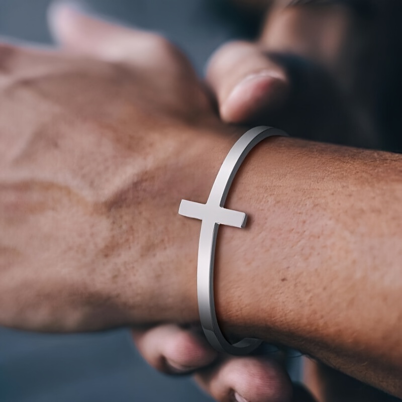 Silver cross bangle on sale bracelet