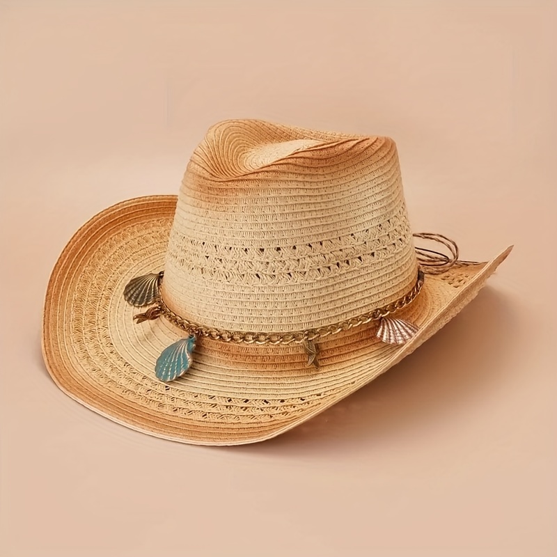 Boho Braided Chain Cowboy Hat Vintage Breathable Sunshade - Temu Canada
