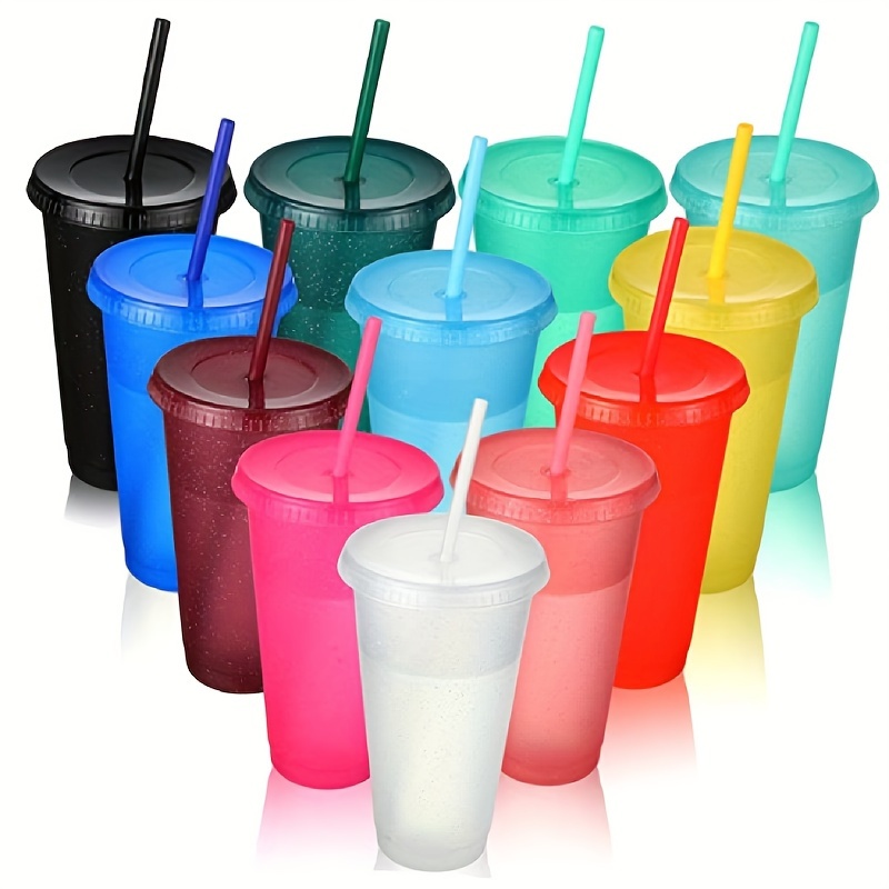32oz Color Changing Cups with Lids & Straws - 5 Pack Reusable Party Cold Drinking  Cup for Kids & Adults - Plastic Beverage Juice Smoothie Iced Coffee Tumbler  Bulk with Boba Straw 
