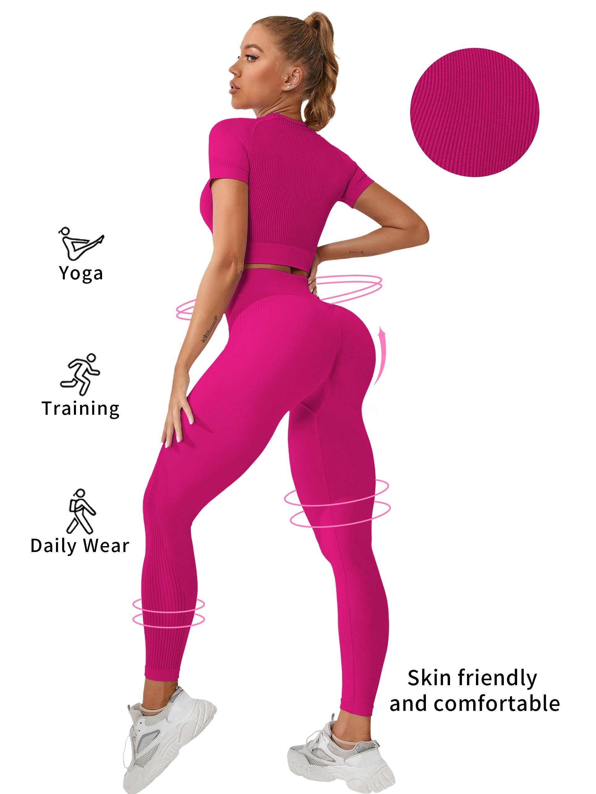 Women's Workout Sets With Phone Pocket 2 Piece Solid Color Clothing Suit  Black Pink Spandex Yoga Fitness Gym Workout Tummy Control Butt Lift  Breathabl